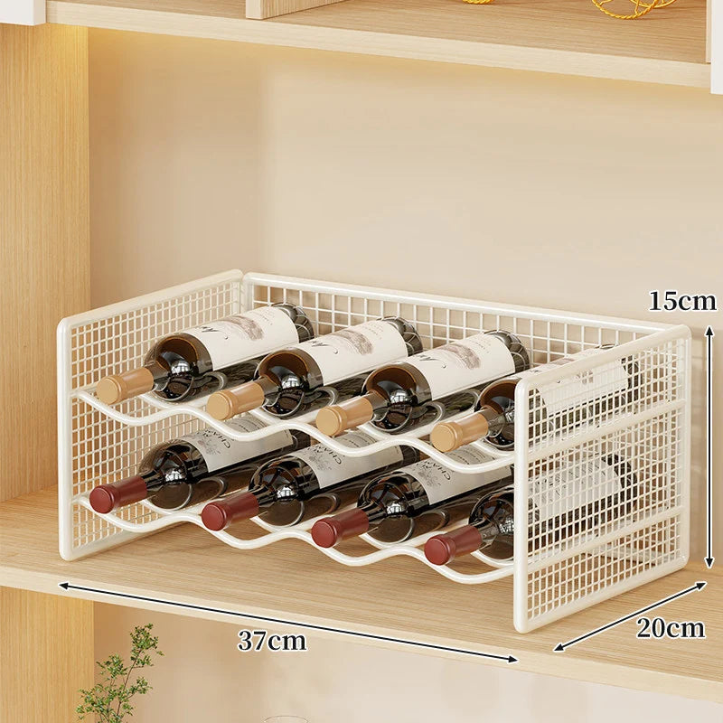 Wine Bottle Rack Powder-Coated Metal Stackable Mesh Design