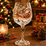 Wine Glasses Clear Glass Raised 3D Holiday Designs Set of 6