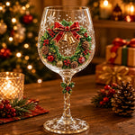 Wine Glasses Clear Glass Raised 3D Holiday Designs Set of 6