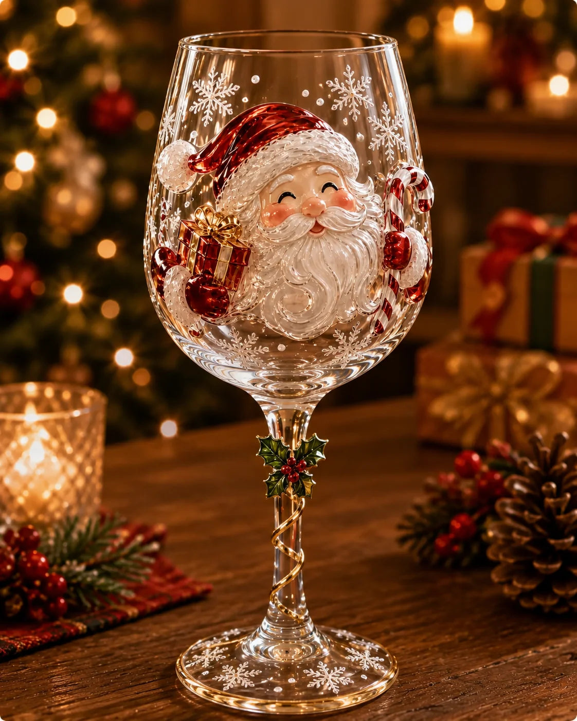 Wine Glasses Clear Glass Raised 3D Holiday Motifs Set of 6