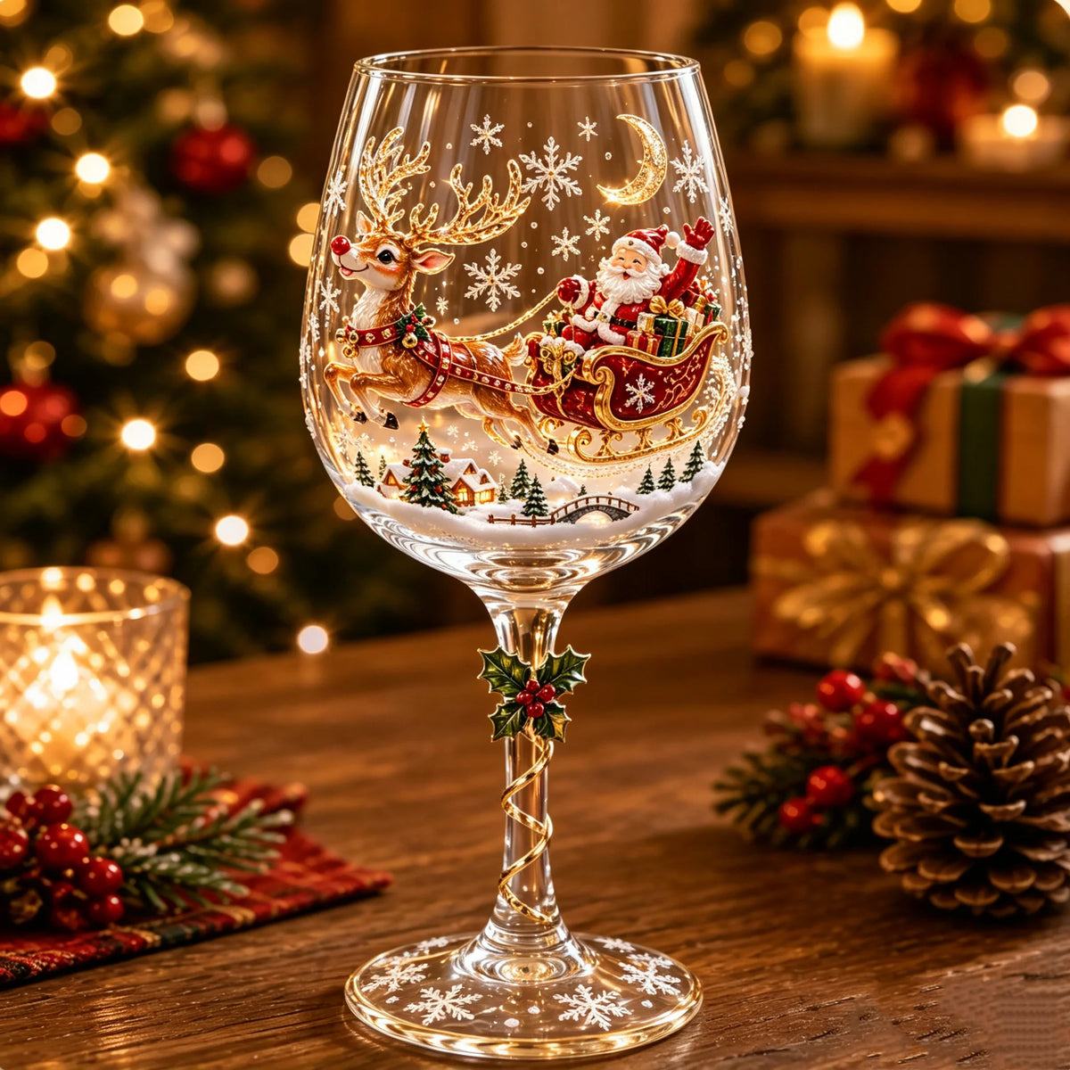 Wine Glasses Clear Glass Raised 3D Holiday Motifs Set of 6