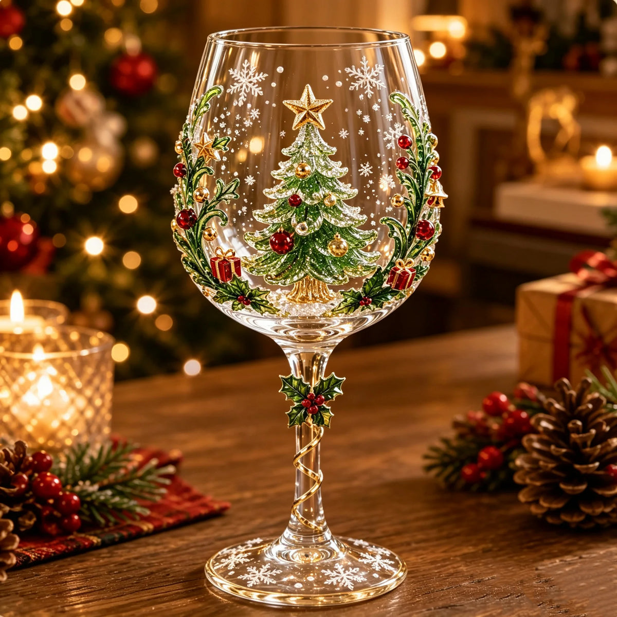 Wine Glasses Clear Glass Raised 3D Holiday Motifs Set of 6