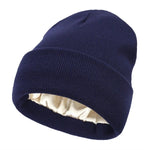 Winter Beanie Wool Outer Silk Lining Hair-Friendly