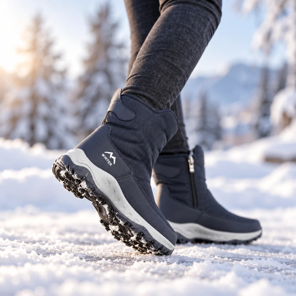 Winter Boots Water-Repellent Plush Lined Side Zipper Non-Slip Sole