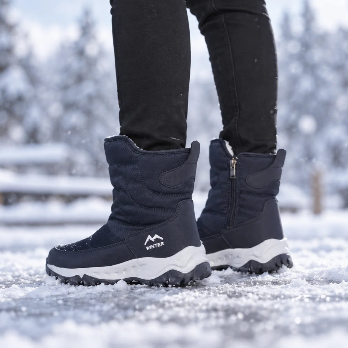 Winter Boots Water-Repellent Plush Lined Side Zipper Non-Slip Sole
