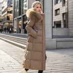 Winter Coat Long Belted Fur-Trimmed Hood
