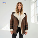 Winter Coat Longline Faux Fur Lined Suede-Look Zipper Pockets