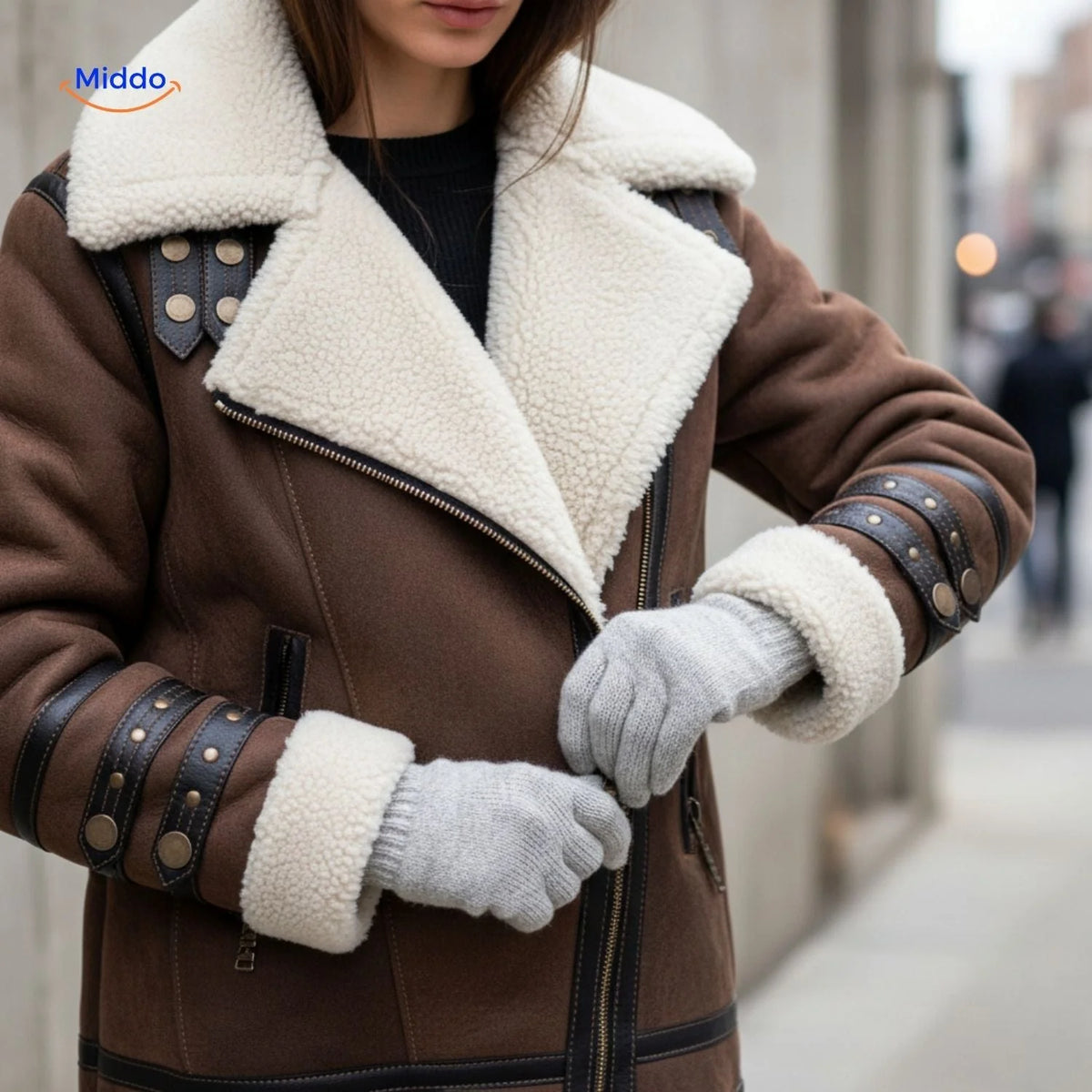 Winter Coat Longline Faux Fur Lined Suede-Look Zipper Pockets