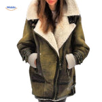 Winter Coat Longline Faux Fur Lined Suede-Look Zipper Pockets