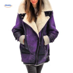 Winter Coat Longline Faux Fur Lined Suede-Look Zipper Pockets