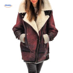 Winter Coat Longline Faux Fur Lined Suede-Look Zipper Pockets