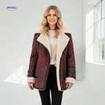 Winter Coat Longline Faux Fur Lined Suede-Look Zipper Pockets