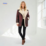 Winter Coat Longline Faux Fur Lined Suede-Look Zipper Pockets