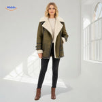 Winter Coat Longline Faux Fur Lined Suede-Look Zipper Pockets