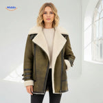 Winter Coat Longline Faux Fur Lined Suede-Look Zipper Pockets