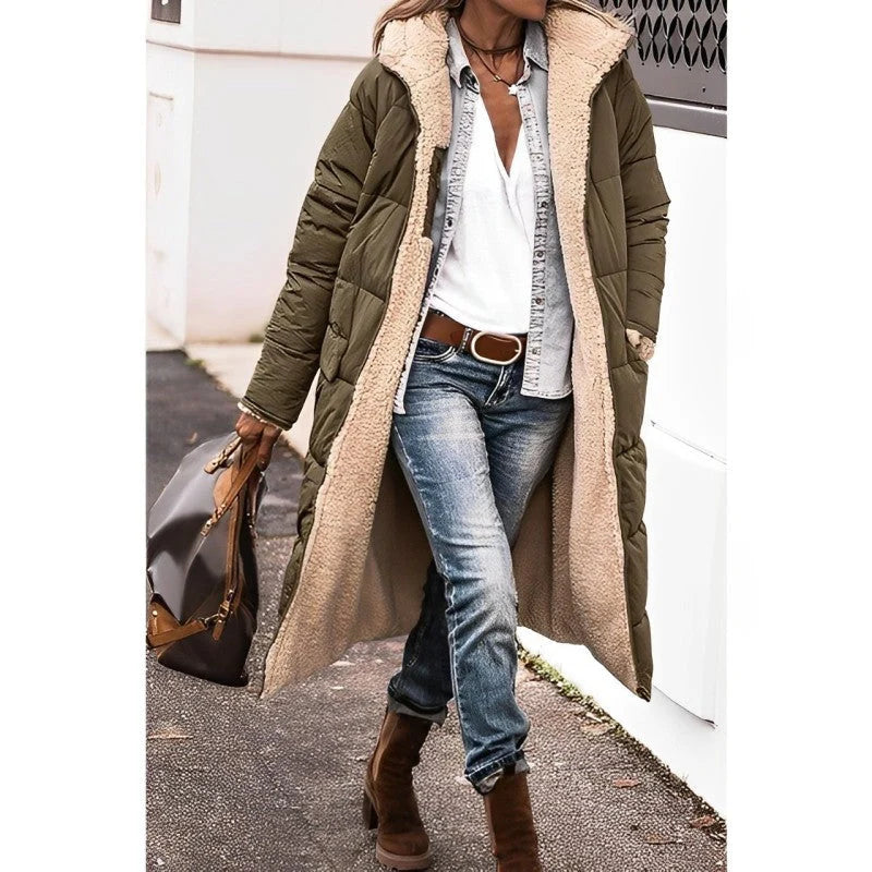Winter Coat Reversible Teddy Fleece Lined Hooded Long Style