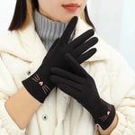 Winter Gloves Touchscreen Fleece-Lined Embroidered Cat Design