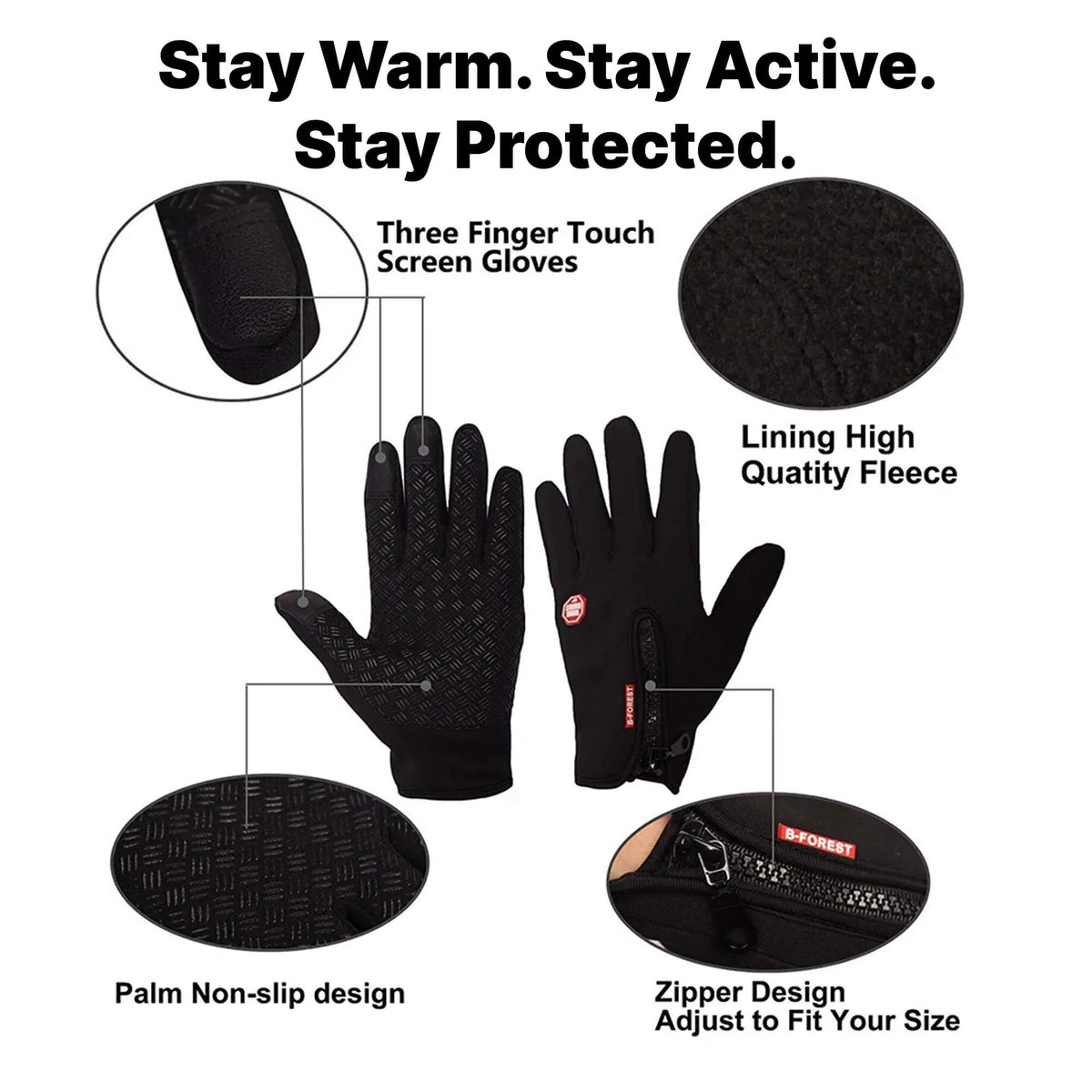 Winter Gloves Touchscreen Windproof Insulated Non-Slip Grip
