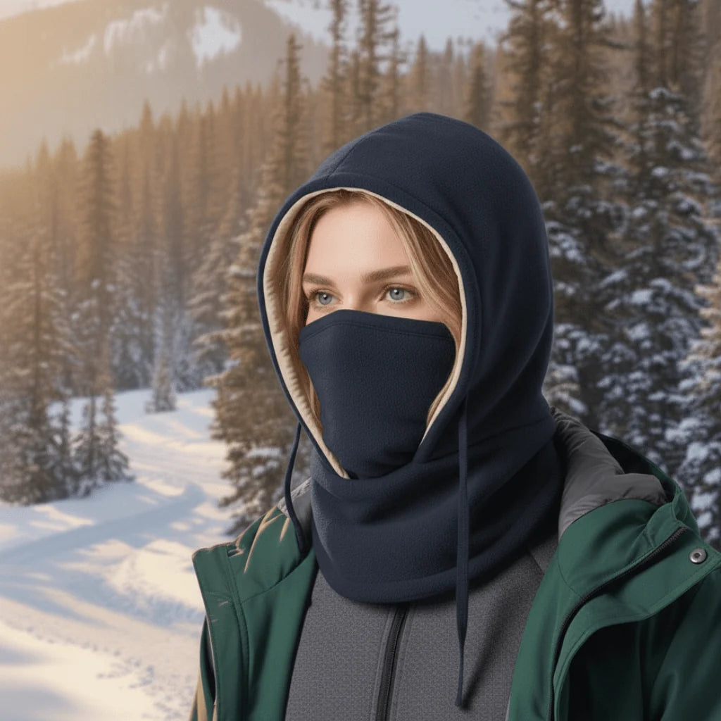 Winter Hat Windproof Fleece-Lined Removable Face & Neck Cover