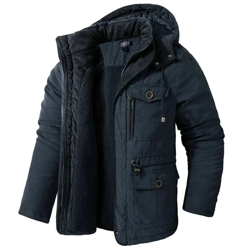 Winter Jacket Fleece-Lined Canvas Detachable Hood