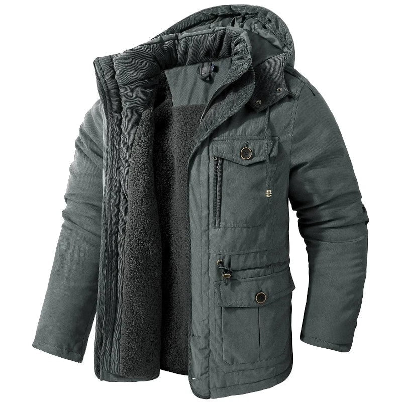 Winter Jacket Fleece-Lined Canvas Detachable Hood