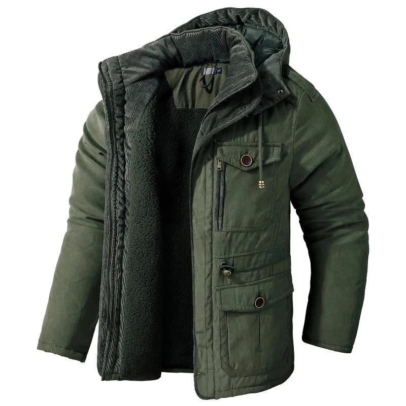 Winter Jacket Sherpa Fleece Lined Detachable Hood Adjustable Waist Drawstring