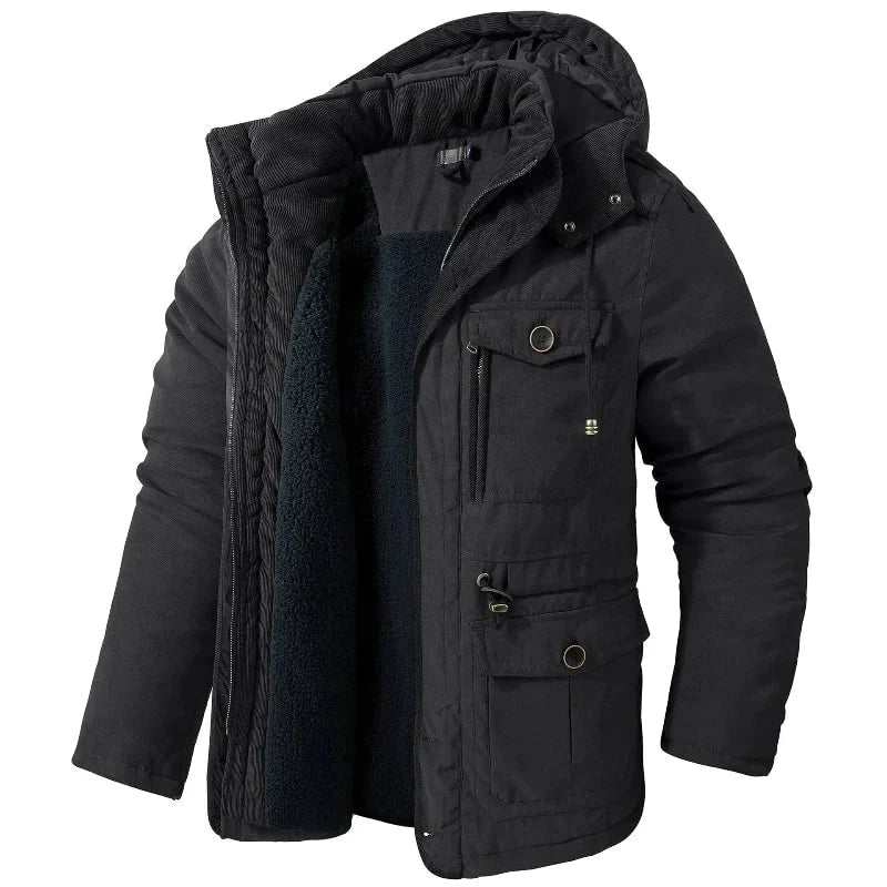 Winter Jacket Sherpa Fleece Lined Detachable Hood Adjustable Waist Drawstring