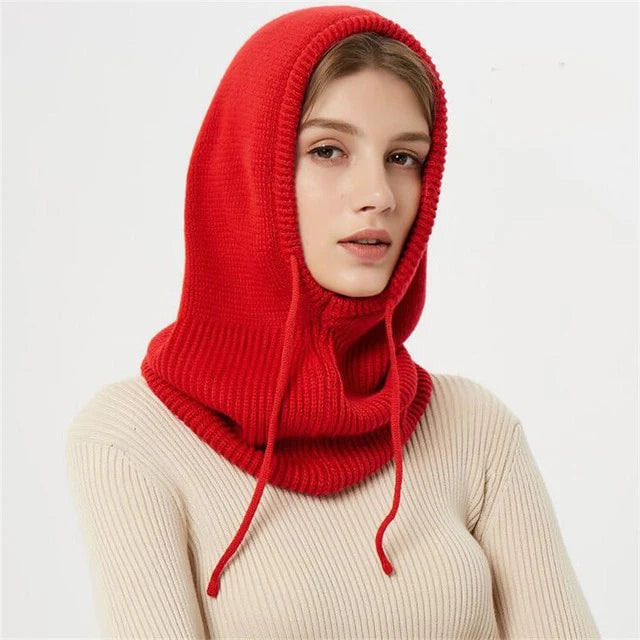 Winter Knit Hat Hooded Drawstring Wool Packable