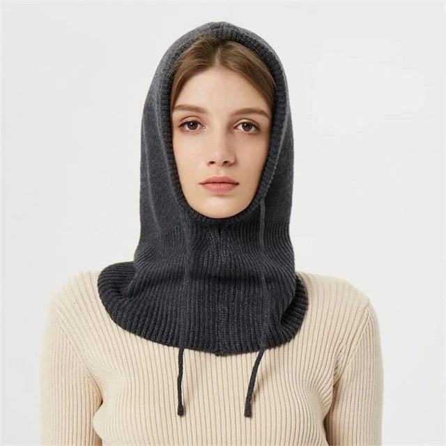 Winter Knit Hat Hooded Drawstring Wool Packable