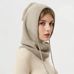 Winter Knit Hat Hooded Drawstring Wool Packable