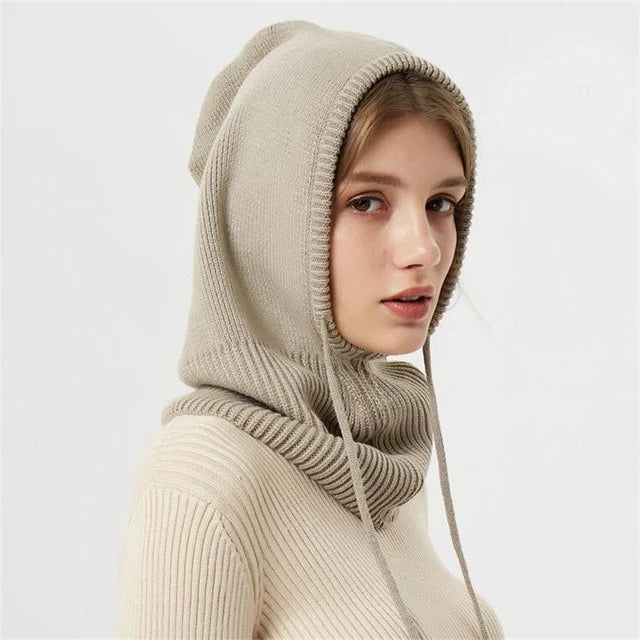 Winter Knit Hat Hooded Drawstring Wool Packable