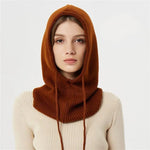 Winter Knit Hat Hooded Drawstring Wool Packable