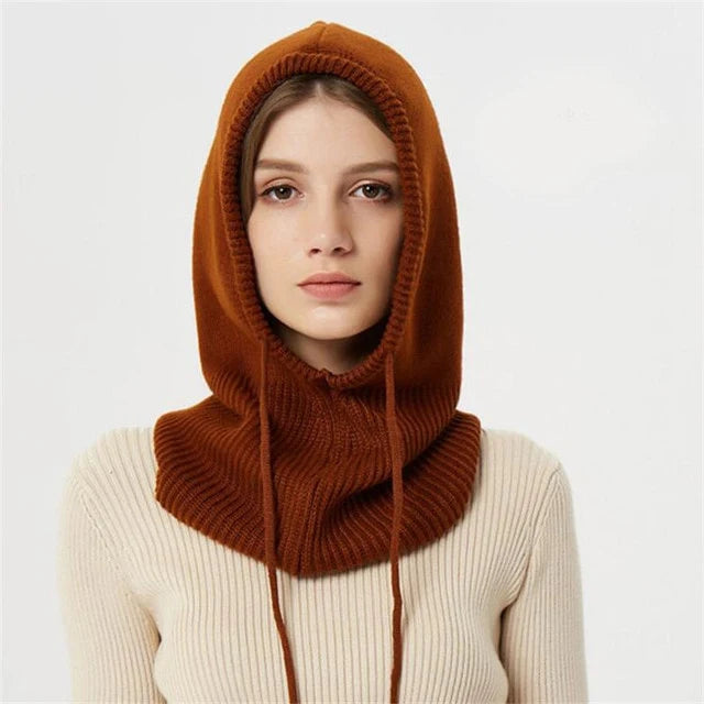 Winter Knit Hat Hooded Drawstring Wool Packable