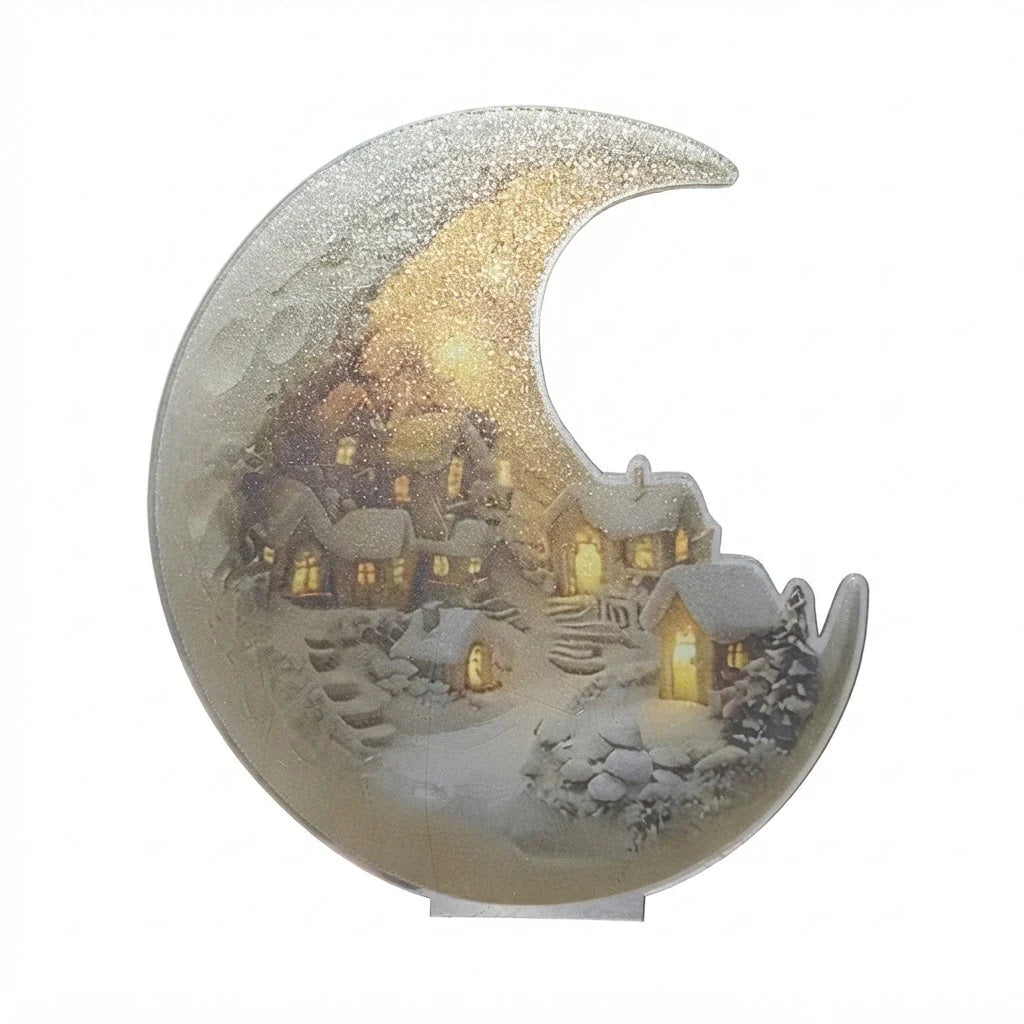 Winter Village Decoration Acrylic Crescent Moon Display