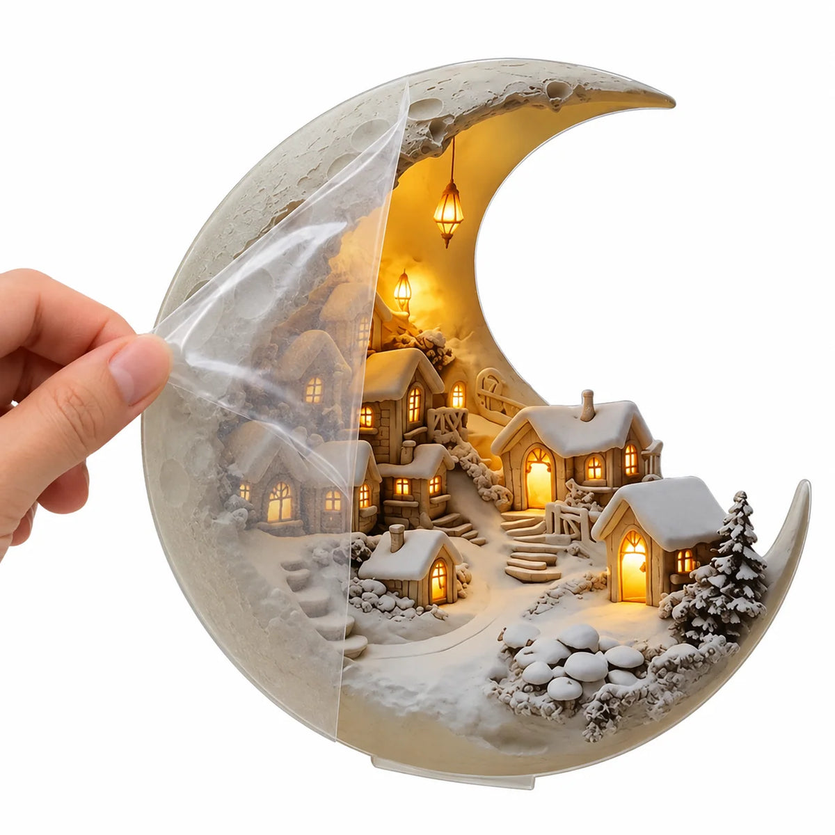 Winter Village Decoration Acrylic Crescent Moon Display