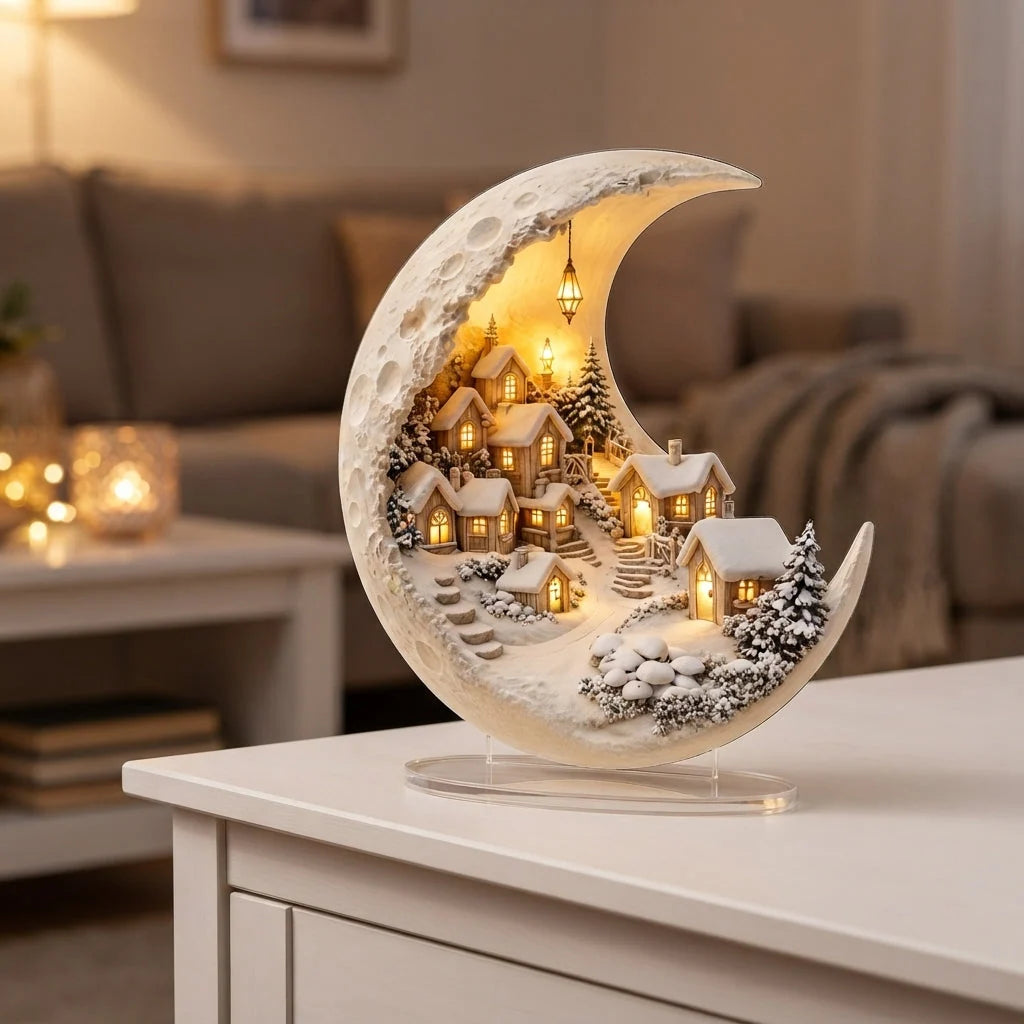 Winter Village Decoration Acrylic Crescent Moon Display