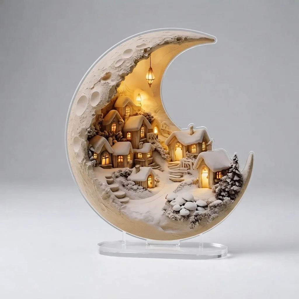 Winter Village Decoration Acrylic Crescent Moon Display
