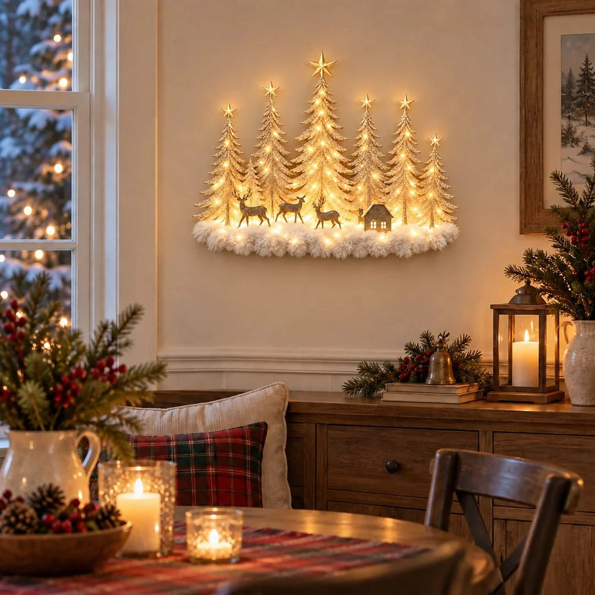 Winter Wall Decor 3D Layered Scene Warm LED Battery-Powered
