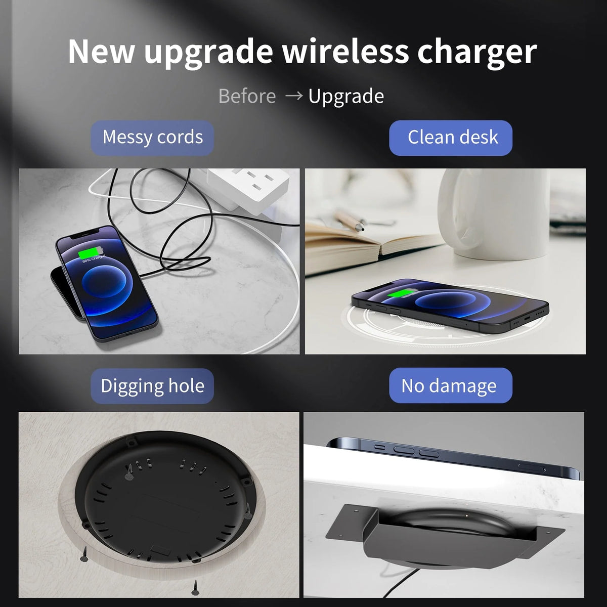 Wireless Charger Under-Desk Mount 10W Output