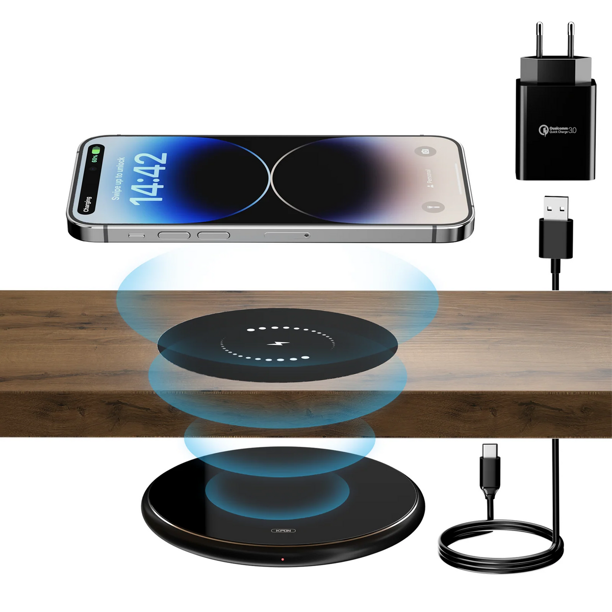 Wireless Charger Under-Desk Mount 10W Output