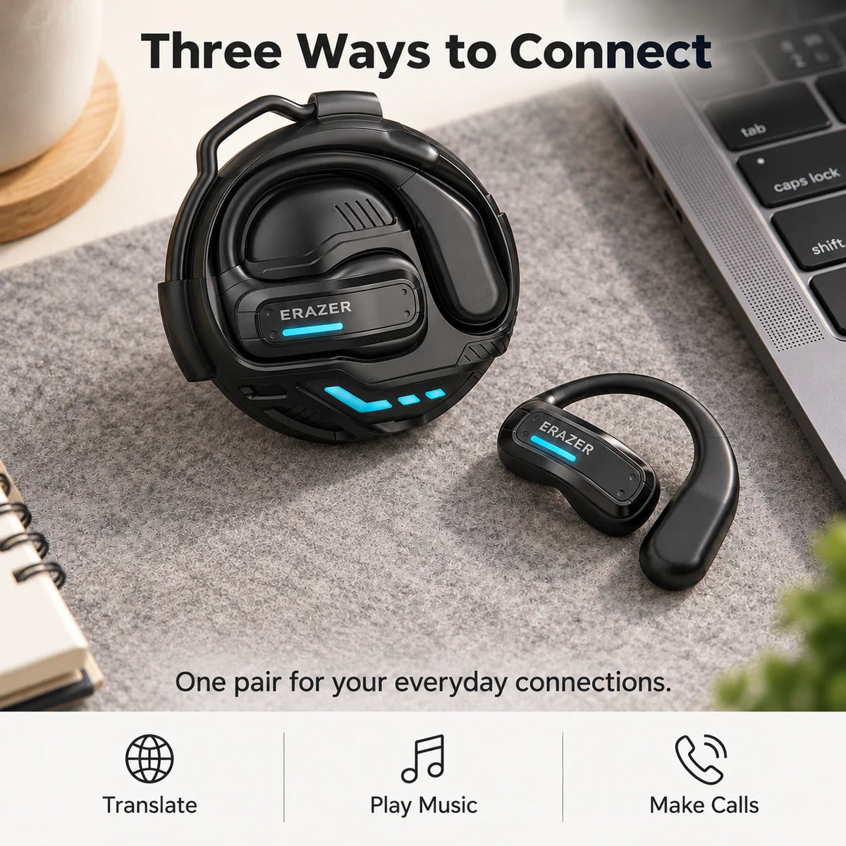 Wireless Earbuds AI Translation Touch Controls Type-C Charging Case