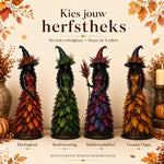 Witch Figurine Hand-Painted Leaf Details Handmade Autumn Decor