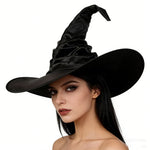 Witch Hat Satin-Like Fabric Adjustable Fit Wide Brim