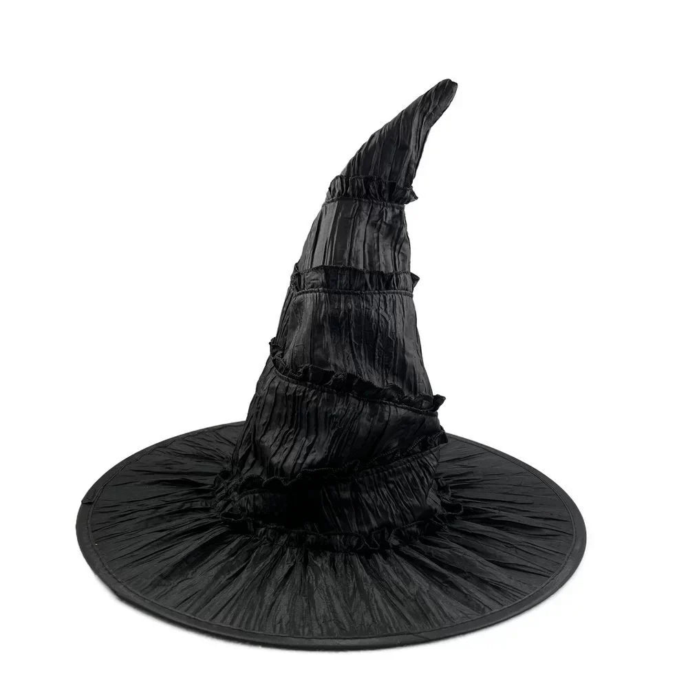 Witch Hat Satin-Like Fabric Adjustable Fit Wide Brim