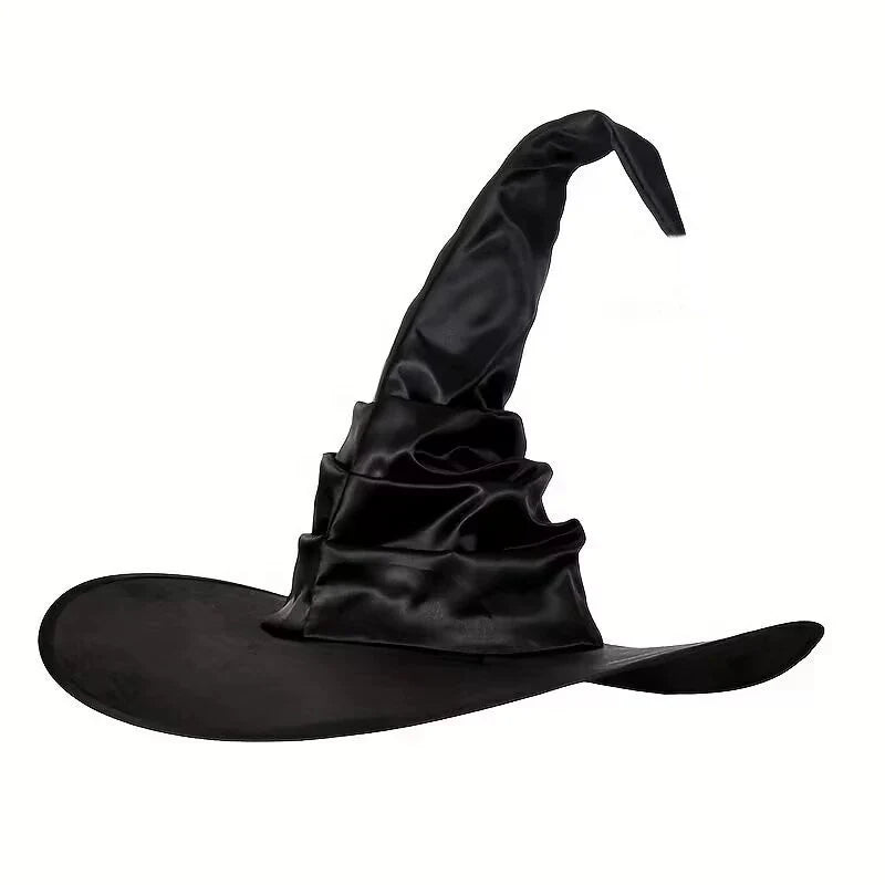 Witch Hat Satin-Like Fabric Adjustable Fit Wide Brim