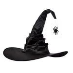Witch Hat Satin-Like Fabric Adjustable Fit Wide Brim