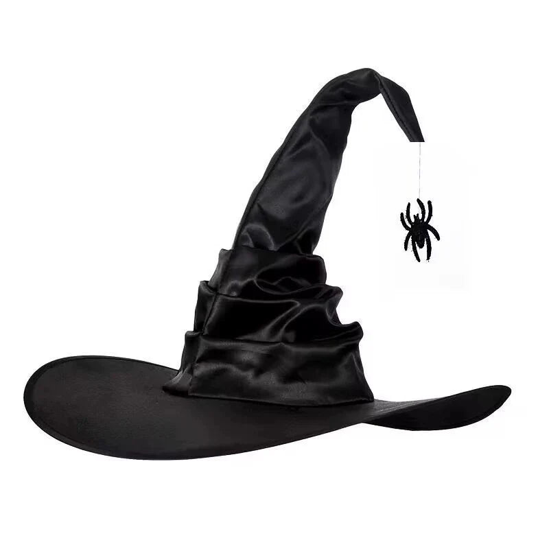 Witch Hat Satin-Like Fabric Adjustable Fit Wide Brim