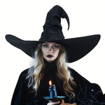 Witch Hat Satin-Like Fabric Adjustable Fit Wide Brim