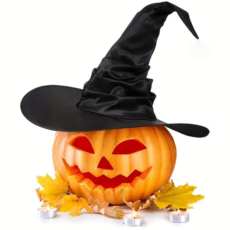 Witch Hat Satin-Like Fabric Adjustable Fit Wide Brim