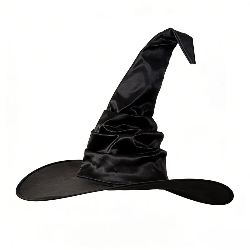 Witch Hat Satin-Like Fabric Adjustable Fit Wide Brim